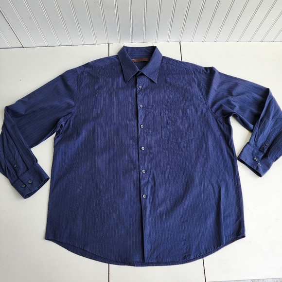 Perry Ellis Men's Dress Shirt Navy Blue Pinstriped Cotton Long Sleeve Sz XL - Picture 1 of 8